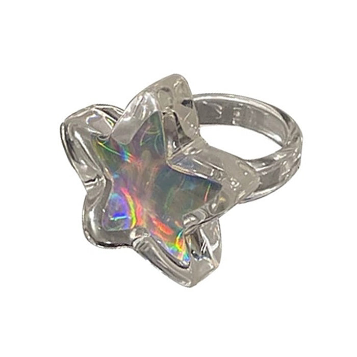 IRIDESCENT STAR RING ADJUSTABLE HOLOGRAPHIC STAR