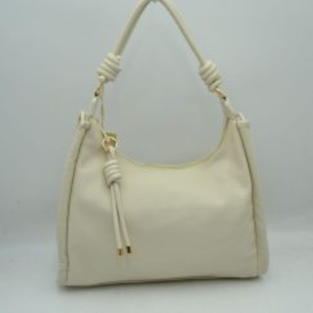 Slouchy Hobo Shoulder Bag with Knotted Strap Details and Gold-Tone Zipper Hardware