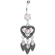 White Faux Opal Have a Heart Dreamcatcher Dangle Belly Ring