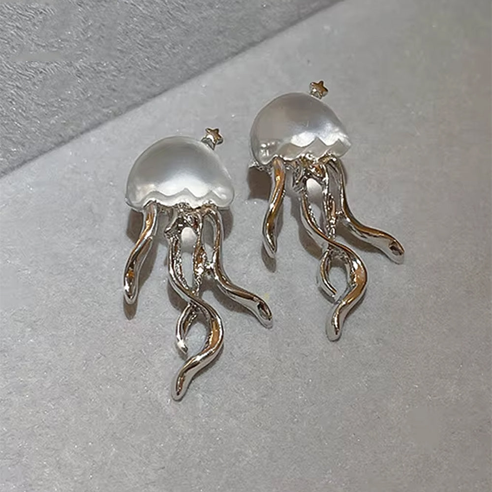 JELLYFISH STUD EARRINGS ZINC ALLOY AQUA JEWELS