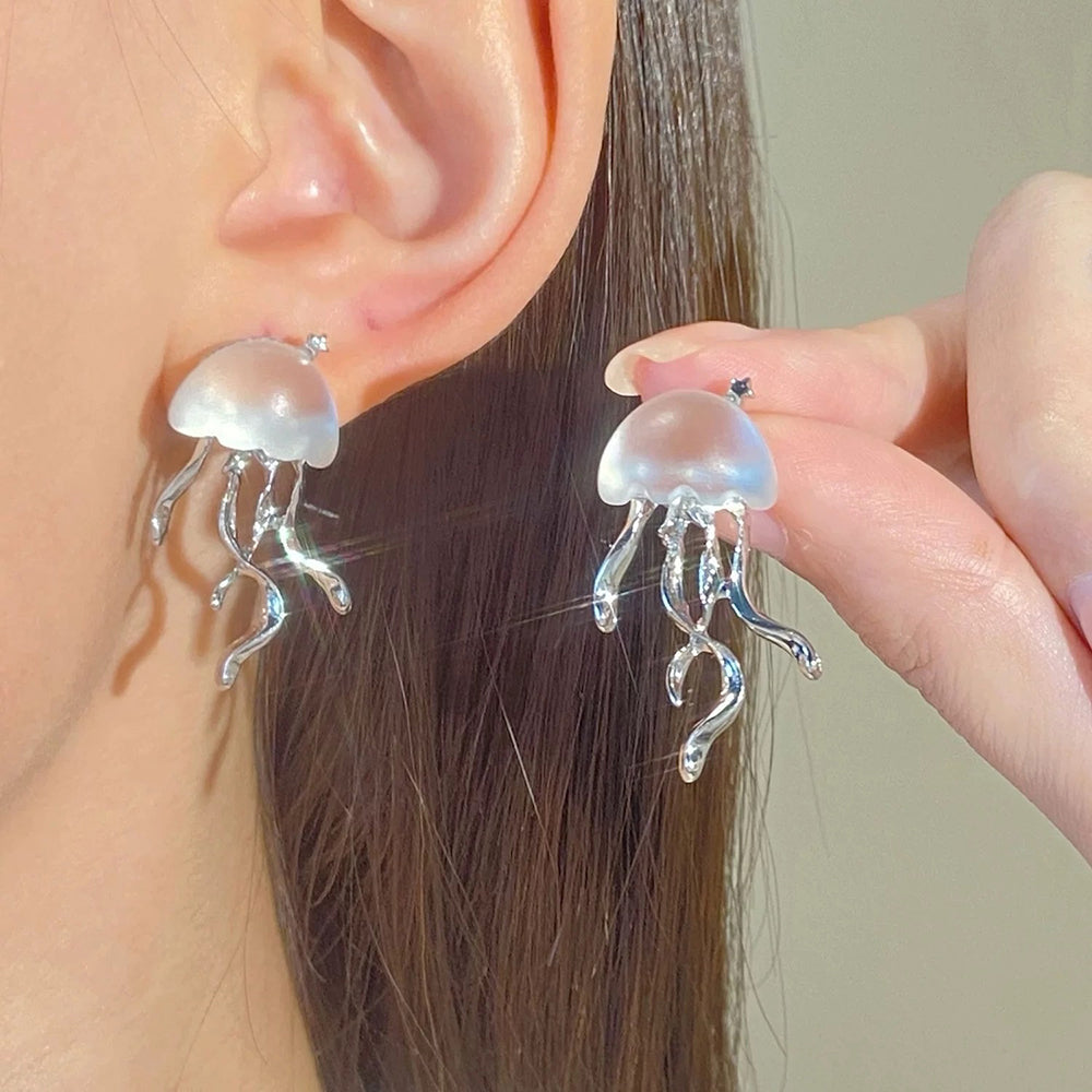 JELLYFISH STUD EARRINGS ZINC ALLOY AQUA JEWELS