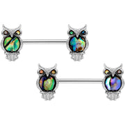 9/16 Iridescent Serious Owl Barbell Nipple Ring Set