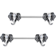 9/16 White Gem Third Eye of the Elephant Barbell Nipple Ring Set