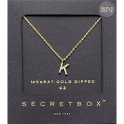 -K- Secret Box _ 14K Gold Dipped Cubic Zirconia Initial Monogram Pendant Necklace