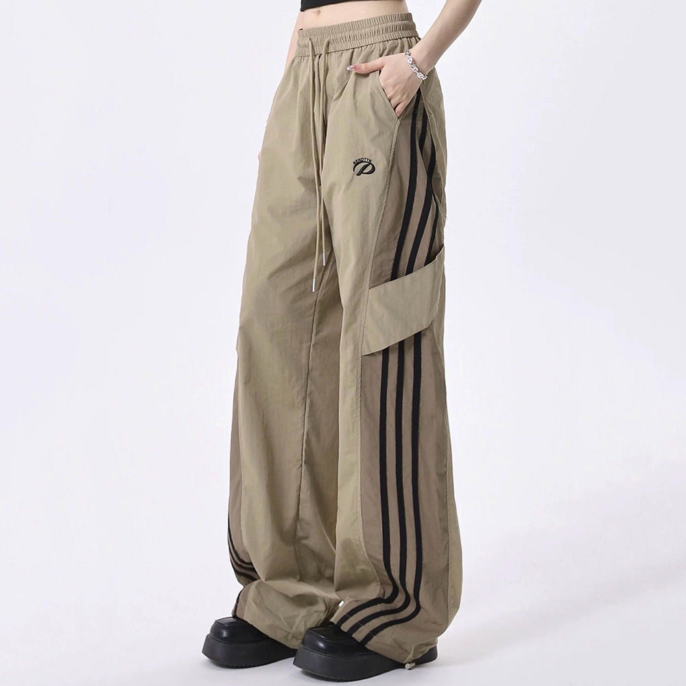 KHAKI STRIPE CARGO PANTS URBAN FASHION CARGO POCKETS