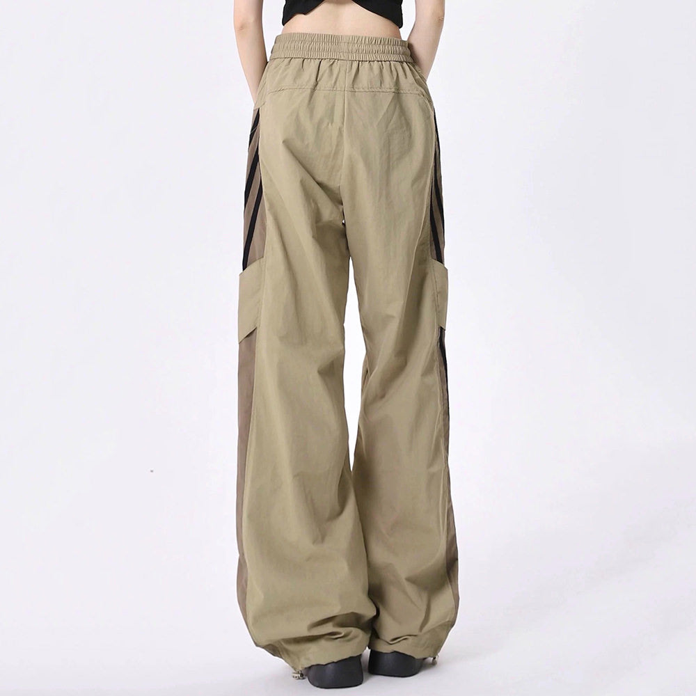 KHAKI STRIPE CARGO PANTS URBAN FASHION CARGO POCKETS