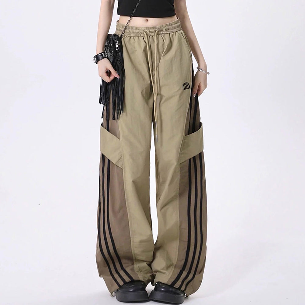 KHAKI STRIPE CARGO PANTS URBAN FASHION CARGO POCKETS
