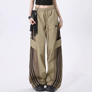 KHAKI STRIPE CARGO PANTS URBAN FASHION CARGO POCKETS