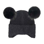Kids Faux Fur Earflap Double Pom C.C Beanie
