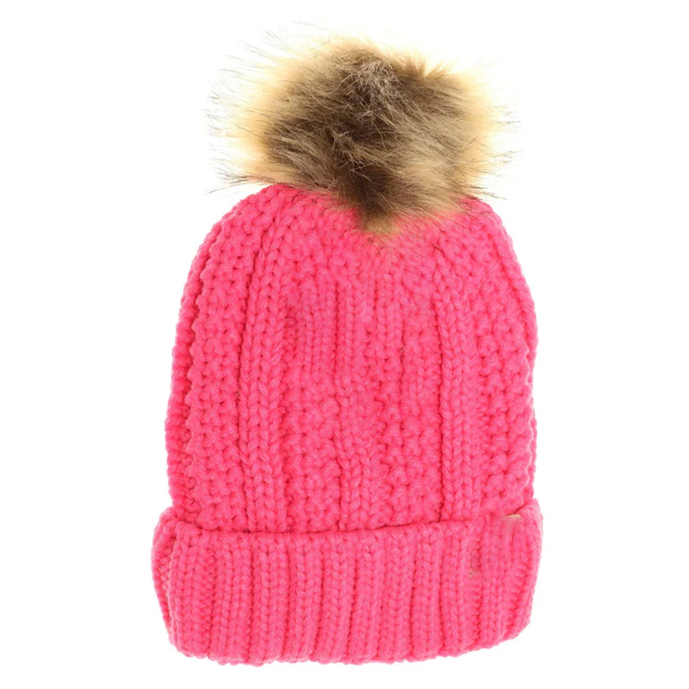Kids Fuzzy Lined Fur Pom C.C Beanie