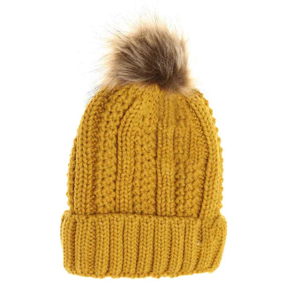 Kids Fuzzy Lined Fur Pom C.C Beanie
