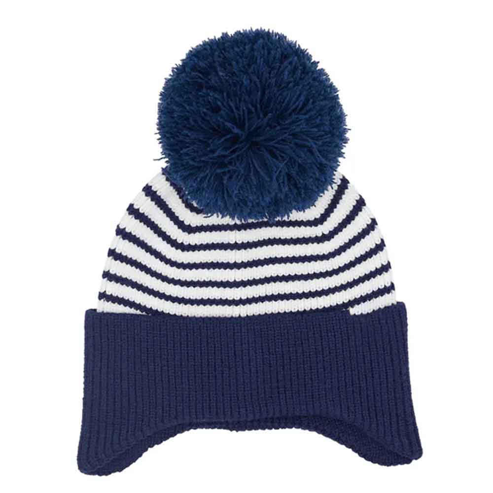 KIDS Stripe Earflap Yarn C.C Pom Beanie