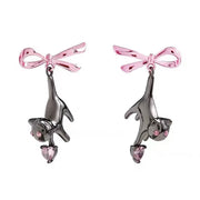 KITTEN EARRINGS PINK BOW HEART-SHAPED GEMSTONES