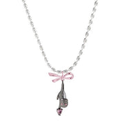 KITTEN NECKLACE PINK BOW ADORABLE KITTEN HEART GEMSTONE