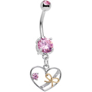 Pink CZ Gem Tie Up My Heart Dangle Belly Ring
