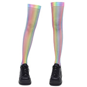 KNEE HIGHS ENCHANTED RAINBOW HOLOGRAPHIC FISHNET TEXTURE