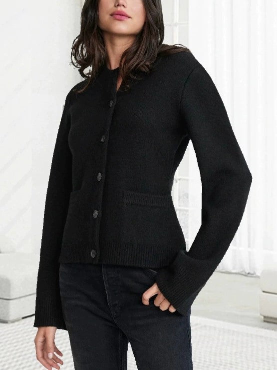 KNIT CARDIGAN WITH ROUND BUTTONS AND CHIC FLARED SLEEVES