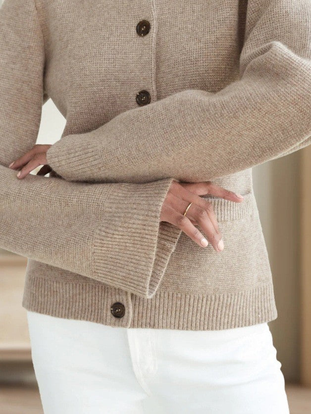 KNIT CARDIGAN WITH ROUND BUTTONS AND CHIC FLARED SLEEVES