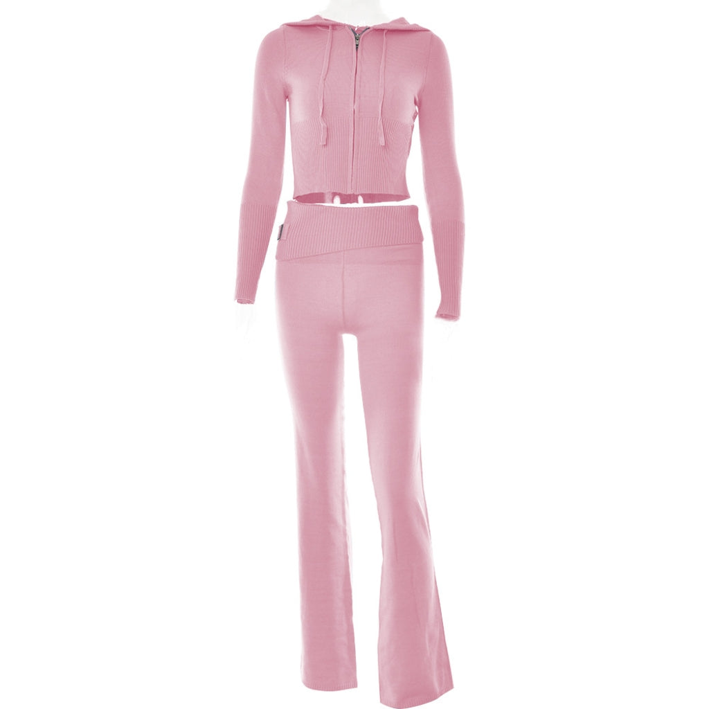 KNIT CROP TOP AND PANTS SET TWO-PIECE VACATION OUTFIT