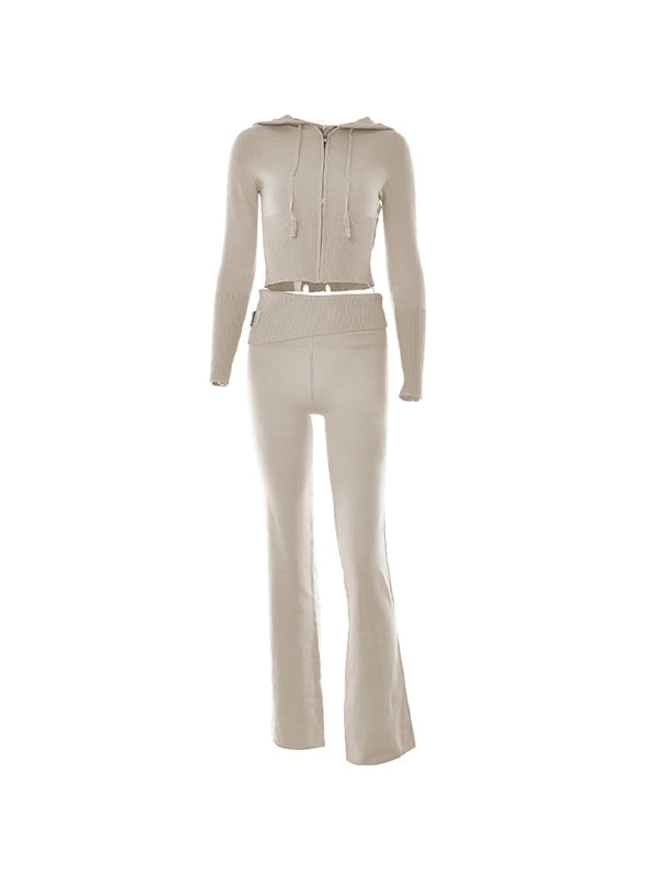 KNIT CROP TOP AND PANTS SET TWO-PIECE VACATION OUTFIT