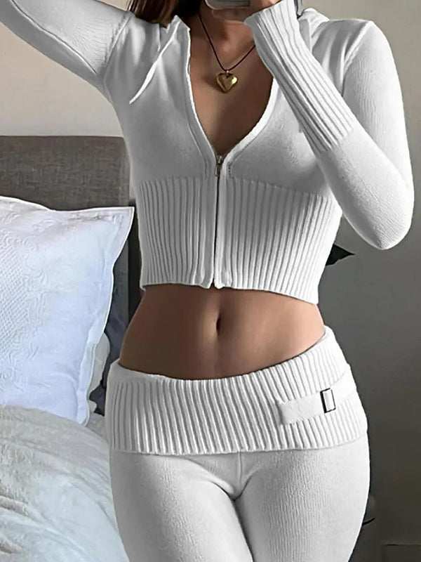 KNIT CROP TOP AND PANTS SET TWO-PIECE VACATION OUTFIT