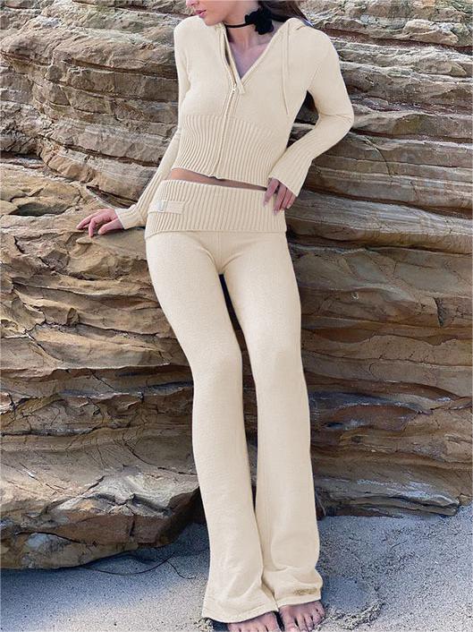 KNIT CROP TOP AND PANTS SET TWO-PIECE VACATION OUTFIT