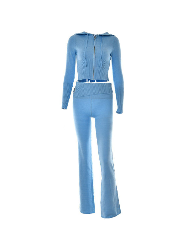 KNIT CROP TOP AND PANTS SET TWO-PIECE VACATION OUTFIT