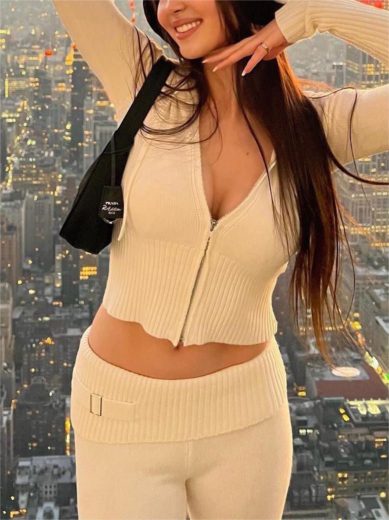 KNIT CROP TOP AND PANTS SET TWO-PIECE VACATION OUTFIT