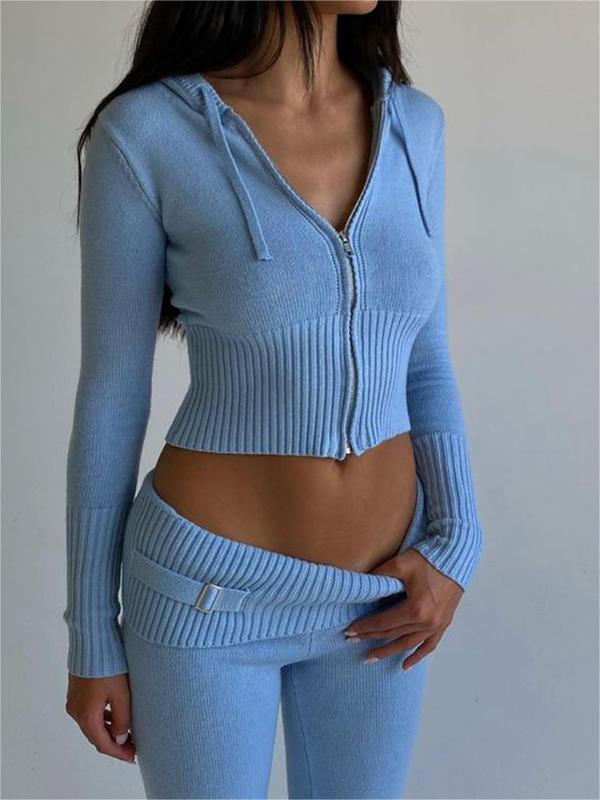 KNIT CROP TOP AND PANTS SET TWO-PIECE VACATION OUTFIT