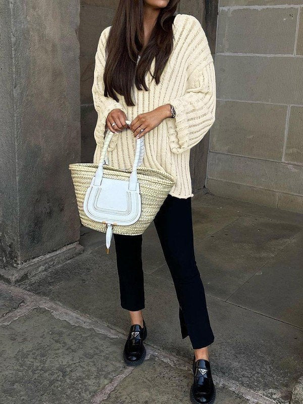 KNIT SWEATER - CREAM BELL SLEEVE Y2K LOOSE FIT