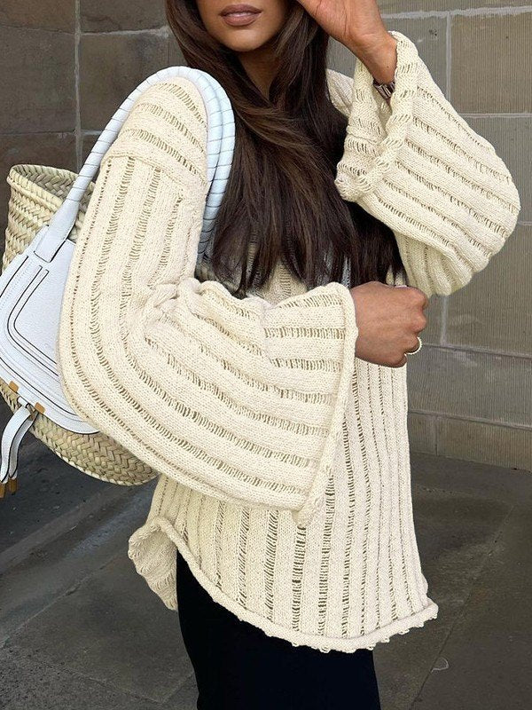 KNIT SWEATER - CREAM BELL SLEEVE Y2K LOOSE FIT