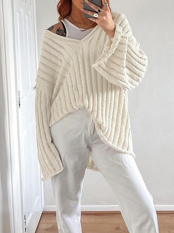 KNIT SWEATER - CREAM BELL SLEEVE Y2K LOOSE FIT
