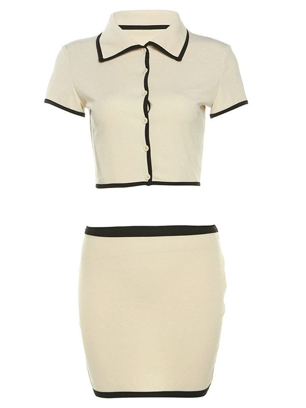 KNIT TOP AND MINI SKIRT SET WITH CHIC CONTRAST DESIGN