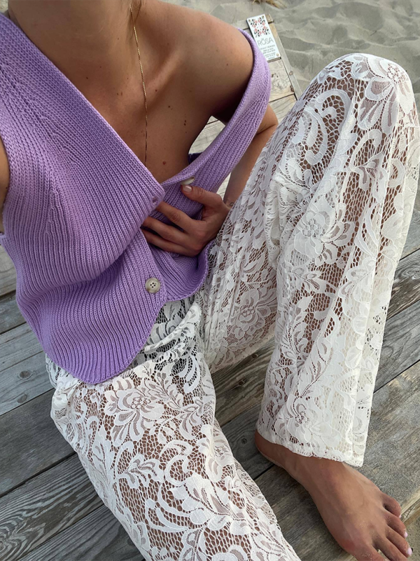 Knitted Vest V-neck Sleeveless Casual All-match Top - Purple / S