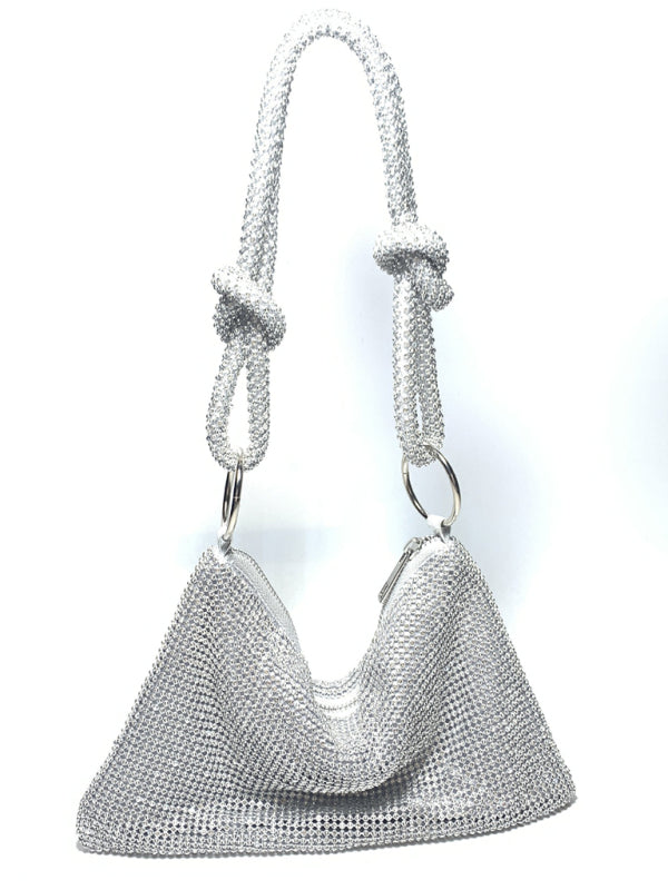 Knotted rhinestone pure handmade new diamond full diamond armpit bag - Silver grey / F