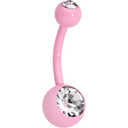 14G 3/8 Clear Gem Light Pink Acrylic Over Steel Belly Ring