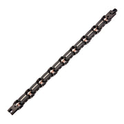 Mens Stainless Steel Solid Carbon Graphite and Rose Gold IP Link Bracelet