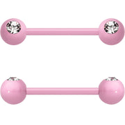 14G 5/8 Clear Gem Light Pink Acrylic Over Steel Nipple Barbell Set