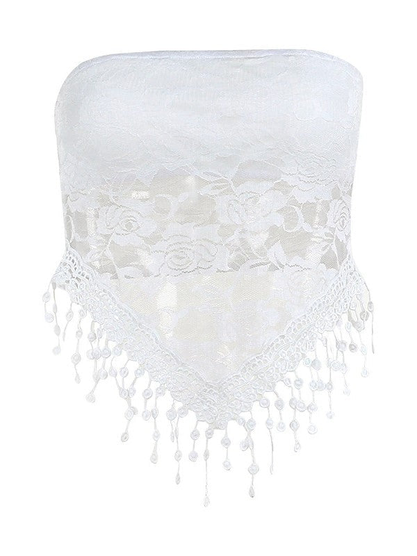 LACE BANDEAU TOP WITH DELICATE FRINGE ACCENTS
