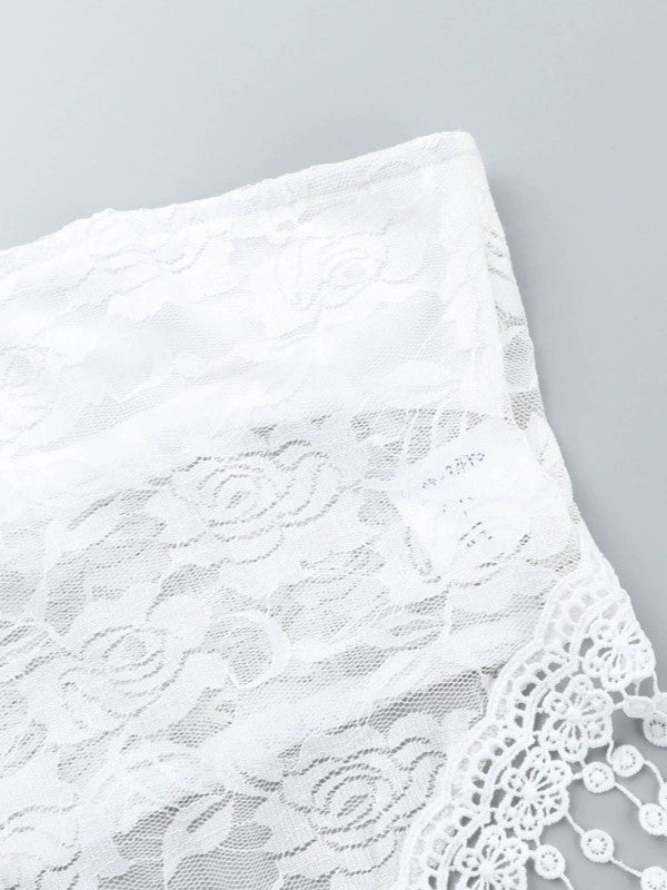 LACE BANDEAU TOP WITH DELICATE FRINGE ACCENTS