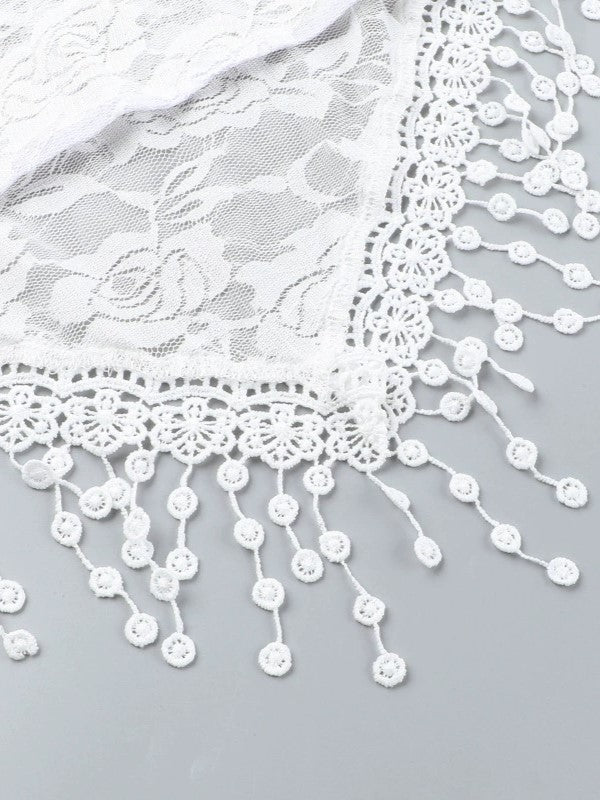 LACE BANDEAU TOP WITH DELICATE FRINGE ACCENTS
