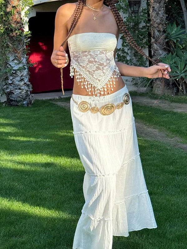 LACE BANDEAU TOP WITH DELICATE FRINGE ACCENTS