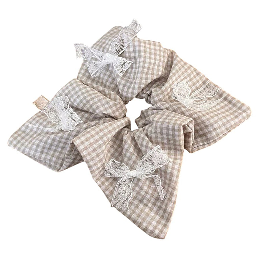 LACE BOW GINGHAM SCRUNCHIE COTTAGECORE GINGHAM