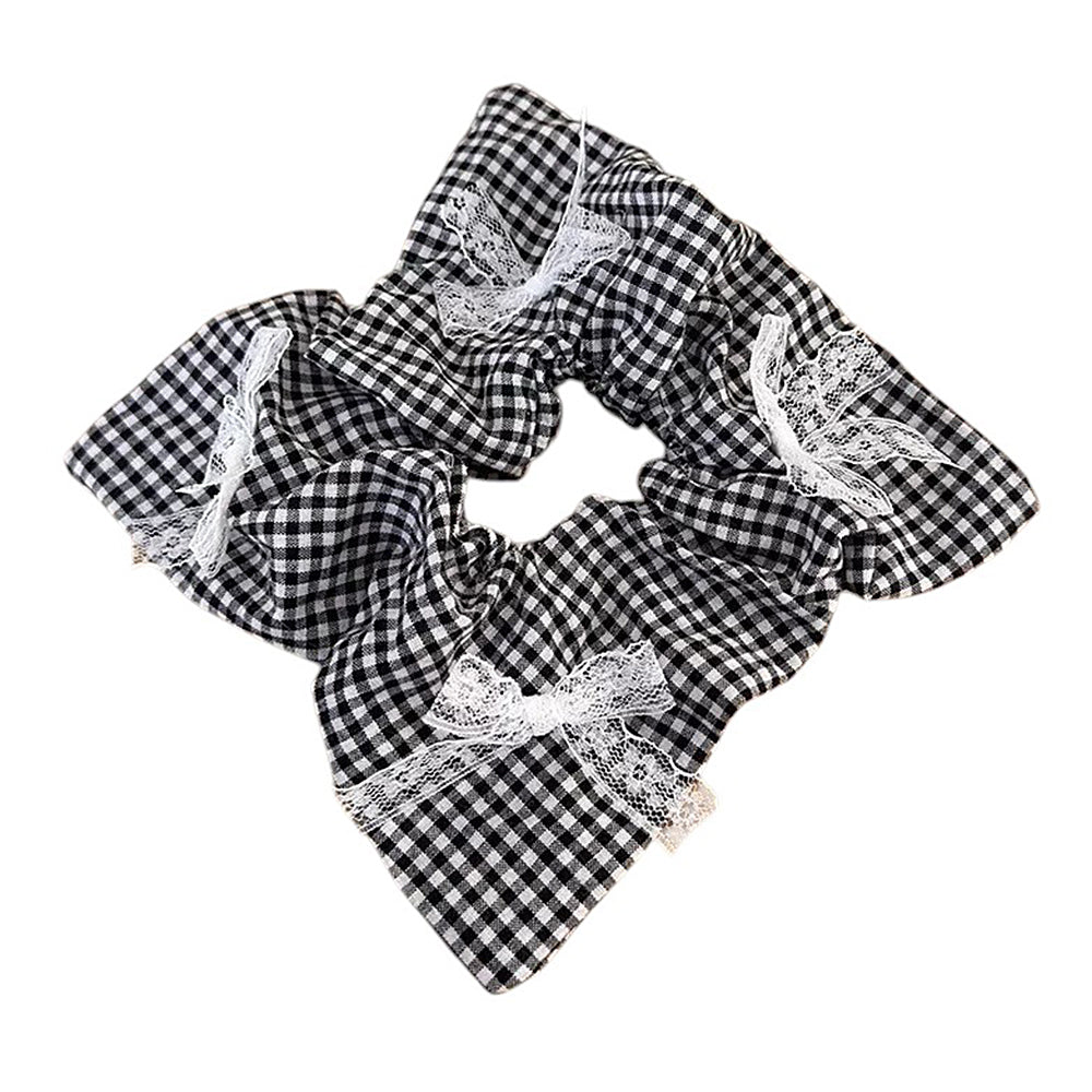 LACE BOW GINGHAM SCRUNCHIE COTTAGECORE GINGHAM