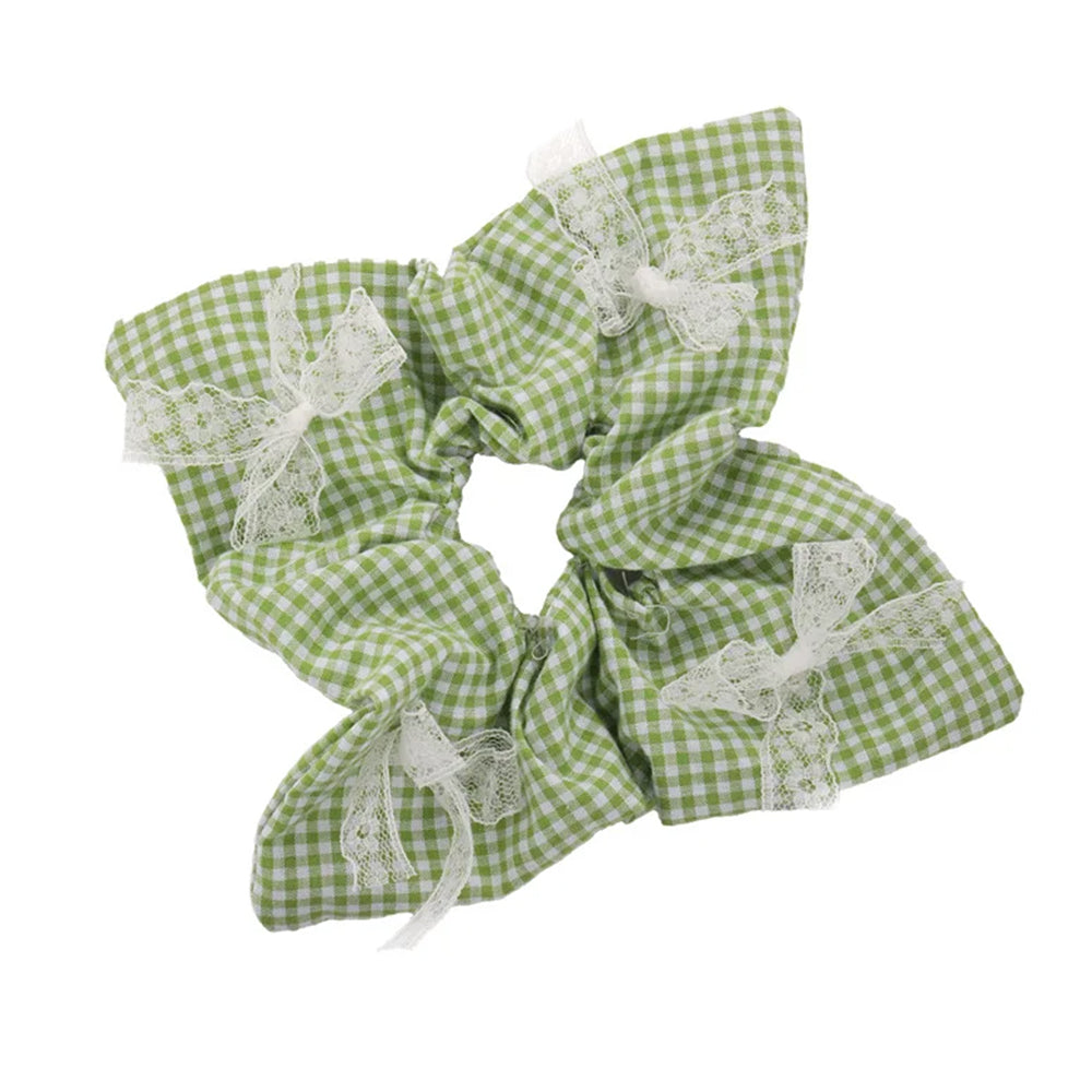 LACE BOW GINGHAM SCRUNCHIE COTTAGECORE GINGHAM