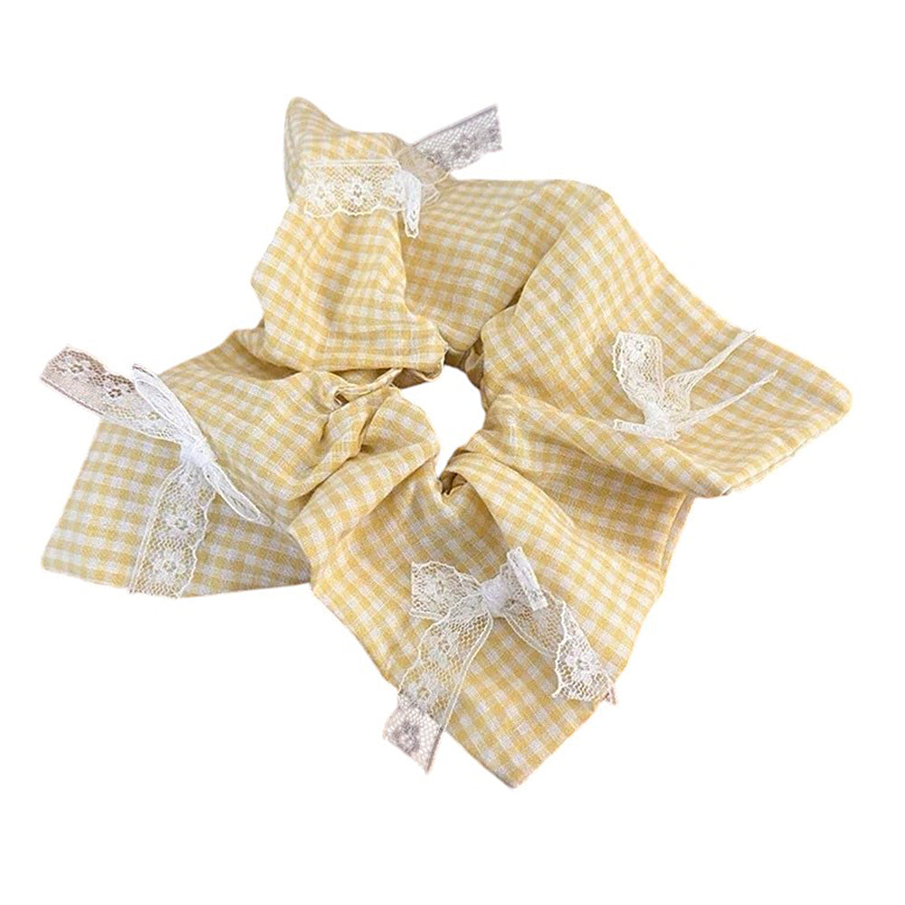 LACE BOW GINGHAM SCRUNCHIE COTTAGECORE GINGHAM