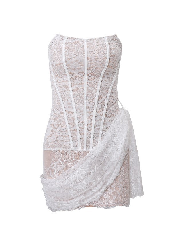 LACE CORSET DRESS WITH IRREGULAR HEM DESIGN