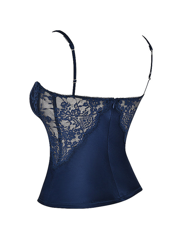 LACE CORSET NAVY BLUE LACE-TRIMMED CAMISOLE WITH SHEER LACE DETAILS