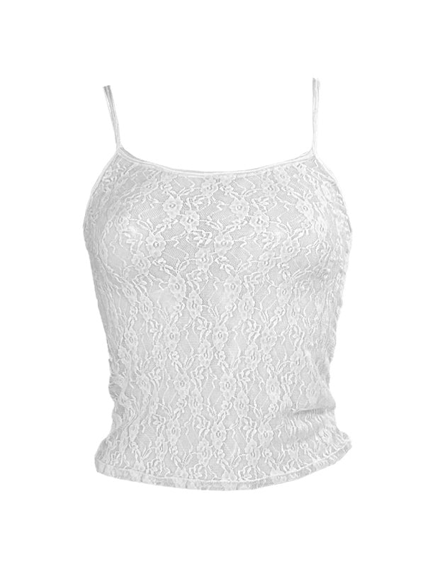 LACE DESIGN SLIM CAMISOLE WITH FLORAL STRAPPY MINI DETAILS