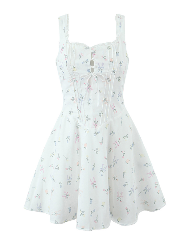 Lace Floral V-Neck Suspender Dress - Pattern / S